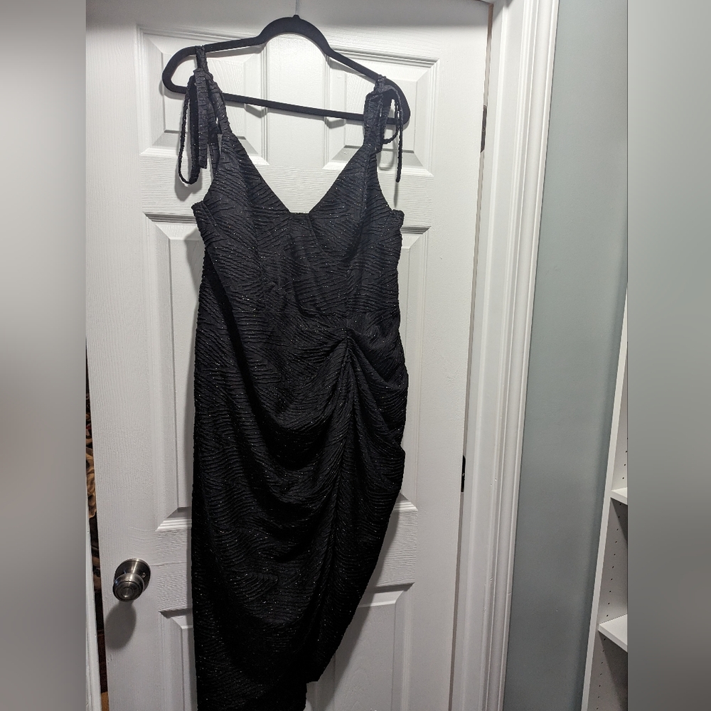Shein Black Shoulder Tie Ruched Dress